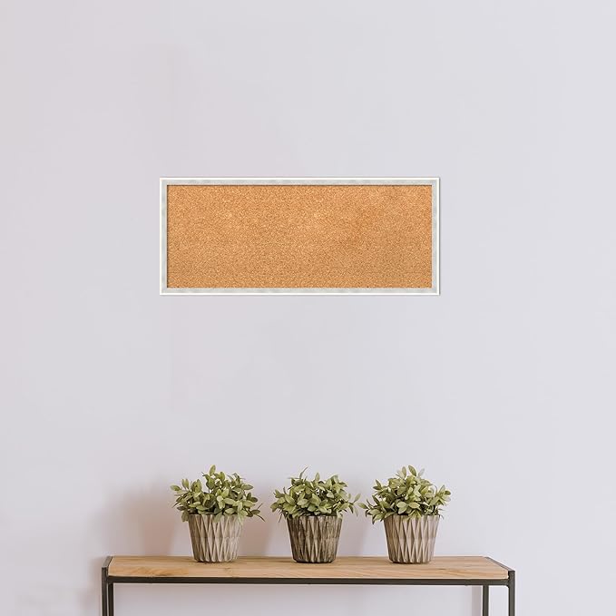 Amanti Art Natural Cork Board for Wall, 13x31 Vision Board with White Frame, Medium Corkboard Office Decor for Home Organization, Modern Corkboard Pinboard to Display Items for Home Organization in