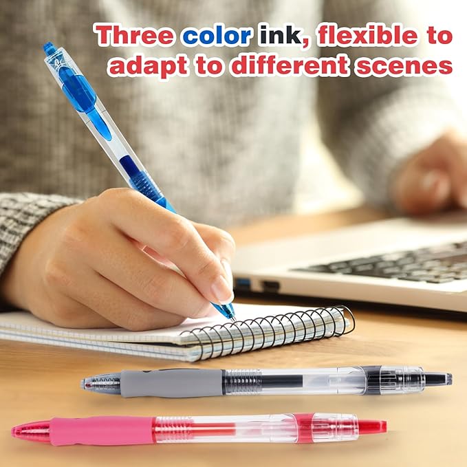 Innertone Black/Red/Blue Gel Pens, 12 Pcs Retractable Fine Point 0.7mm, with 5 Pen Refills,Red/Black/Blue Pen, with Quick-Drying Ink, Suitable for Women, Men, Journal, School, Office