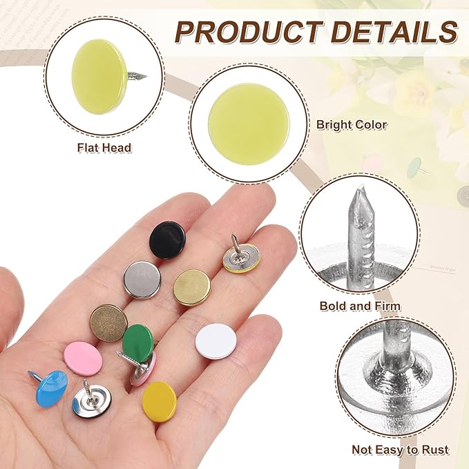 uxcell 150Pcs Upholstery Tacks, 11mmx10mm Flat Head Thumb Tack Decorative Furniture Nails Push Pins for Furniture Sofa Headboards, Light Yellow