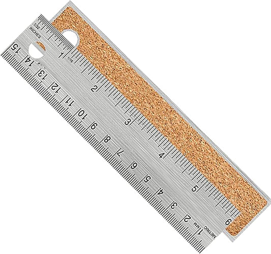 Metal Ruler 6 Inch:[1 Pieces 6 Inch] Non-Slip Cork Backing Rulers with Inch and Centimeters Prevent Ink Leakage:for School Office Drawing Engineering