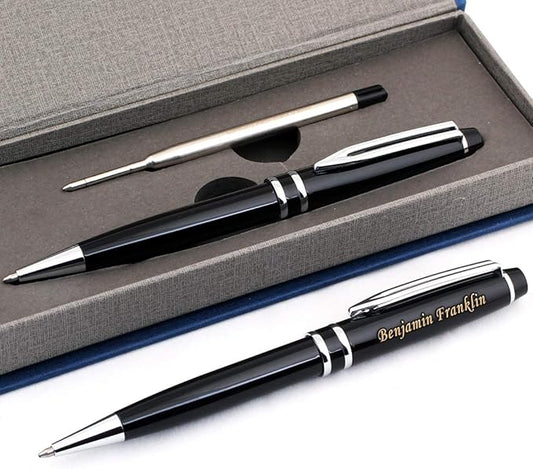 Free Engraving - Personalized Roller Ballpen, Ballpoint pen, Refillable Pens, Retractable Medium Refill Pen Black Ink, Custom Gifts for Men, Women, Classy Gift Box