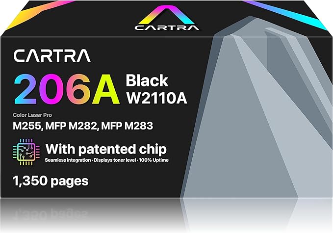 CARTRA 206A W2110A Black Toner Cartridge for HP MFP M283cdw Printer, Color Laserjet Pro M283fdw, M283fdn M283, M255dw, M255nw M255, M282nw M282 Series, 206X W2110X