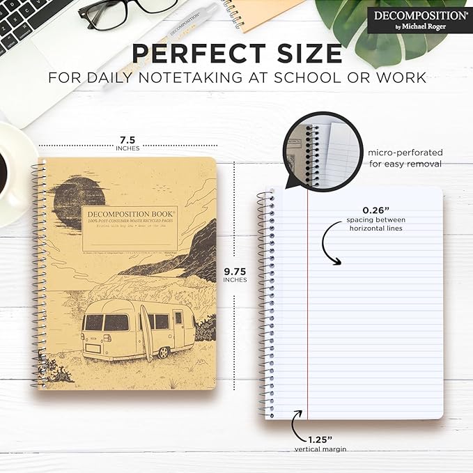 Decomposition Big Sur College Ruled Spiral Notebook - 9.75 x 7.5 Journal with 160 Lined Pages - 100% Recycled Paper - Notebooks for School Supplies, Home & Office - Made in USA