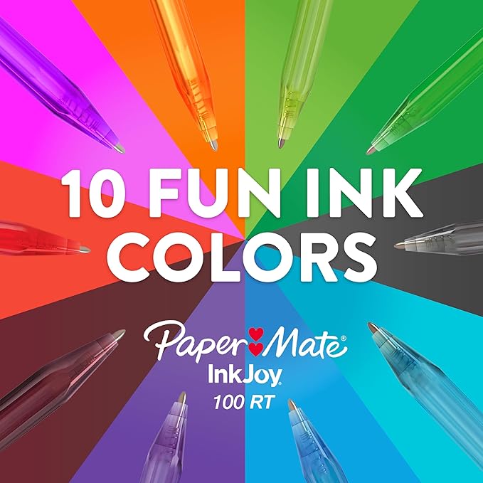 Paper Mate InkJoy 100RT Retractable Ballpoint Pens, Medium Point (1.0mm), Assorted, 20 Count