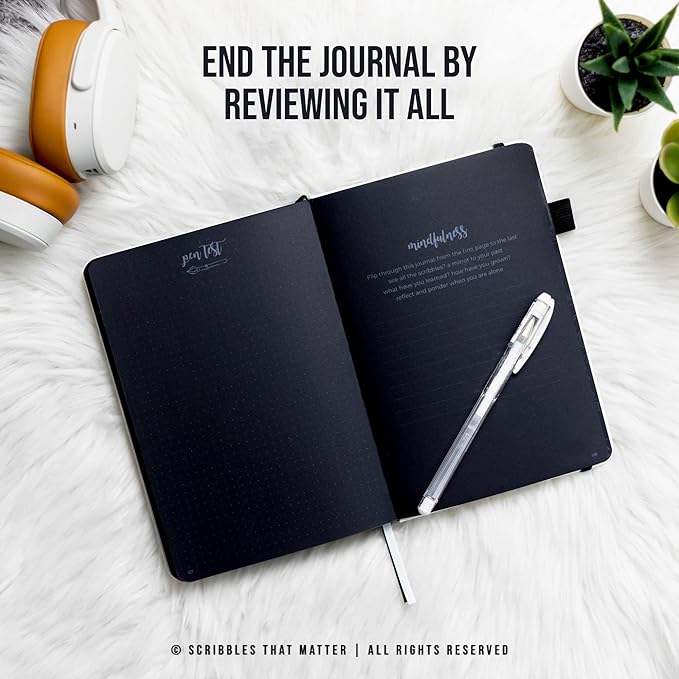 Black Paper Bullet Dotted Journal Notebook | A5 Starry Night by Scribbles That Matter | Free white gel pen | 160gsm Blackout no-bleed dot grid paper | For Men and Women | 5.75 x 8.5 in | White