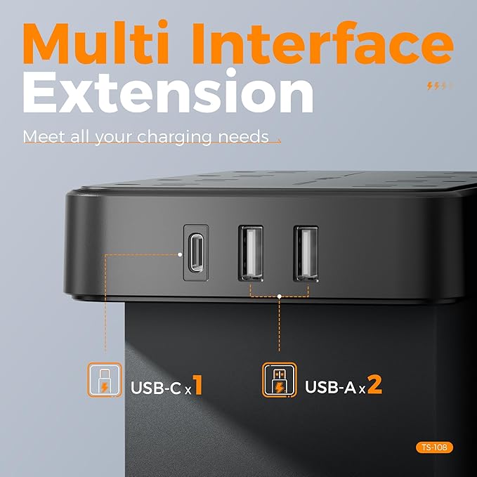 Surge Protector Power Strip, TESSAN Flat Plug Extension Cord with 8 Outlets 3 USB Ports(1 USB C), 1080 Joules Protection, 6 Ft, Wall Mountable Charging Station for Home Office Dorm Room Essentials