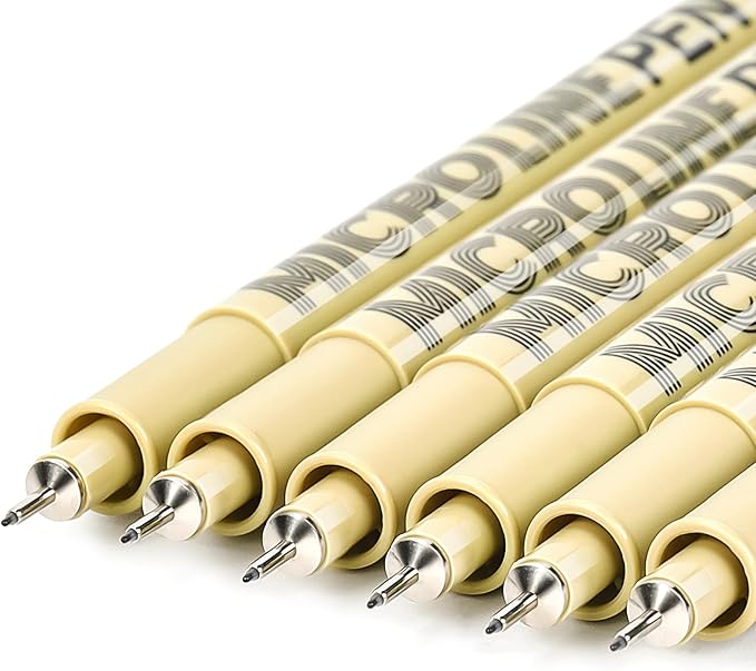 KERIFI 01 Fineliner Ink Pens, 0.25mm Black Micro Fine Point Drawing Pens Waterproof Archival Ink Multiliner Pens for Artist Illustration, Sketching, Technical Drawing, Zentangle, Scrapbooking (6 Pack)