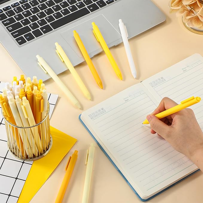 50 Pcs Ballpoint Pens Bulk Retractable Writing 1. 0 mm Black Ink Cute Pens Smooth Writing Color Fancy Gift for Teacher Student Employee Office School Home Baby Shower Supplies (Yellow Series)