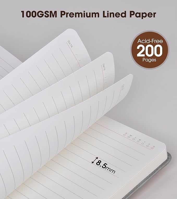 A5 Lined Leather Journal Notebook,Hardcover Journal Set with Pen and Gift Box,100Pages 100gsm Thick Ruled Paper Daily Diary for Men Women School,Travel,Business,Work,Writing 5.9" X 8.4"