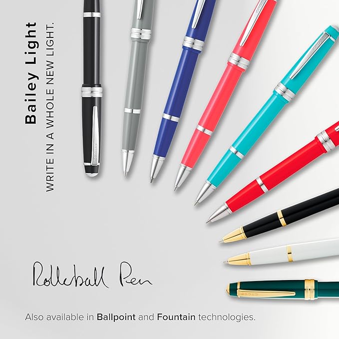 Cross Bailey Light Refillable Rollerball Pen Presented in a Everyday Gift Box - Medium Point, Black Ink, Polished Green