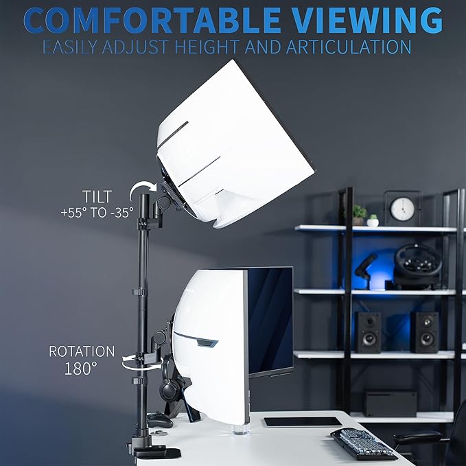 VIVO Dual Vertically Stacked Ultra-Wide Monitor Desk Mount for up to 57 inch Screens, Heavy Duty Adjustable Stand for 2 Ultrawides, 59.4 lbs Capacity, Black, STAND-V257R