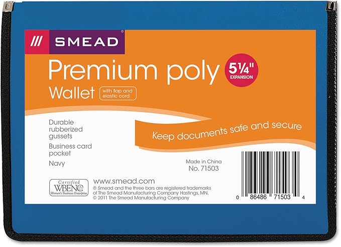 Smead Poly Wallet, Accordion File Organizer for File Folders, Letter Size, Blue, 5-1/4 inch Expansion, Office Supplies, Document Organizer (71503)