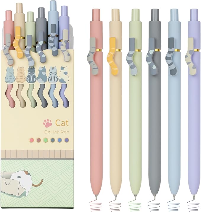 Ddaowanx Cat Gel Pens, 6 Assorted Colors 0.7mm Cute Colored Pens Fine Point Smooth Writing,Kawaii Office School Supplies,Cat Gifts for Women(6 Pcs Cat, Multicolor)