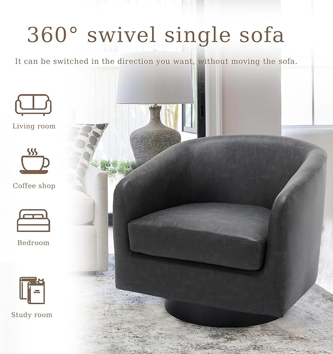 UIXE Faux Leather Swivel Accent Chairs Set of 2, Modern Upholstered Barrel Chairs for Living Room, Comfy Round Armchair Single Sofa Bedroom Reading Seat - 31" W, Black