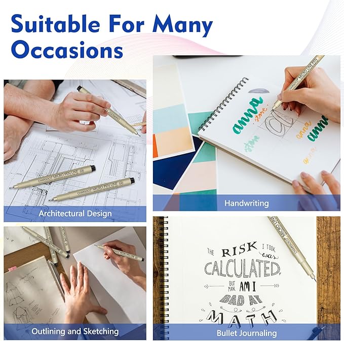 M Micro Pen, 6 Pack Black Fine Point Pen with Waterproof Archival Ink, 3mm Fineliner Ink Pens for Artist Illustration, Sketching, Anime, Manga, Technical Drawing and Scrapbooking