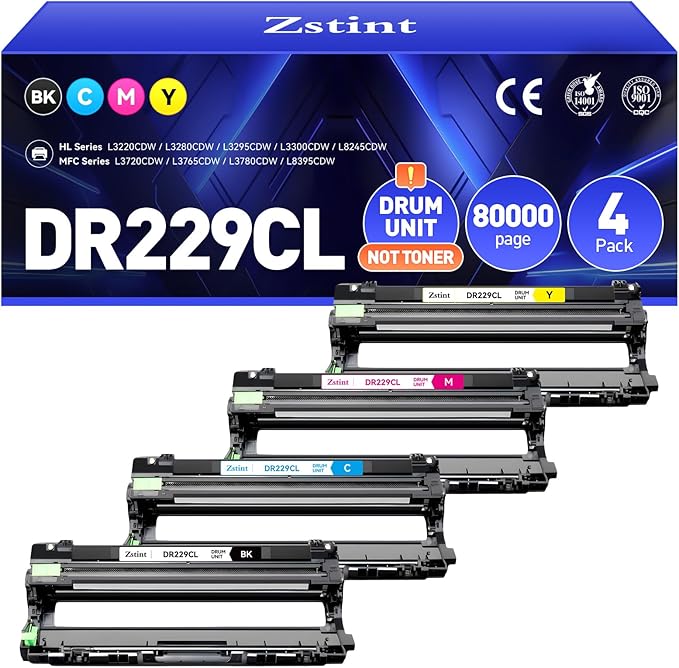 DR229CL Drum Unit Not Toner 4-Pack Replacement Compatible for Brother DR-229CL Imaging Drum MFC-L3720CDW MFC-L3780CDW HL-L3220CDW HL-L3280CDW HL-L3300CDW HL-L3295CDW L8245CDW MFC-L8395CDW Printer Set