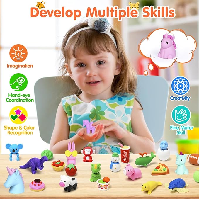 90 Pack Animal Pencil Erasers for Kids, 3D Mini Puzzle Take Apart Erasers, Desk Pets & Treasure Box Toys, Bulk Party Favors, Classroom Prizes, School Supplies, Gift for Boys & Girls