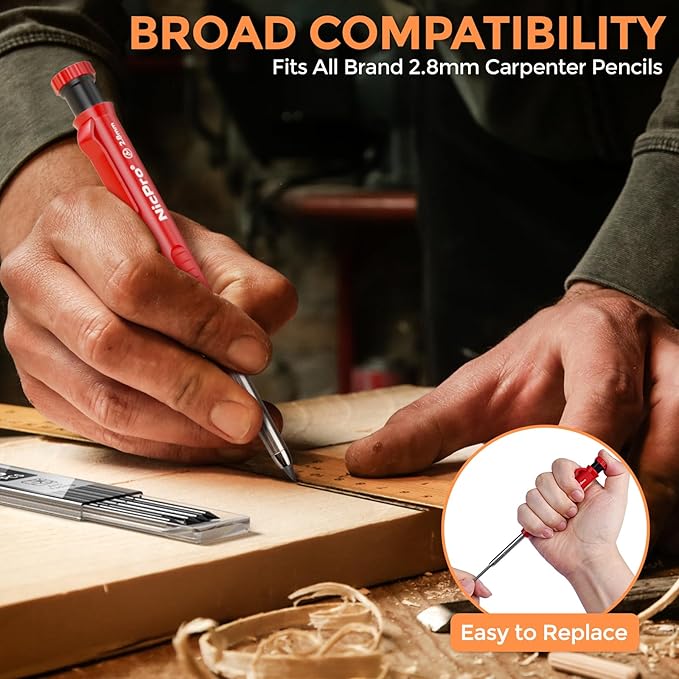 Nicpro 24 Pieces Carpenter Pencil Lead Refills 2.8mm, Break Resistant Leads for Construction and Woodworking Pencils (Black)