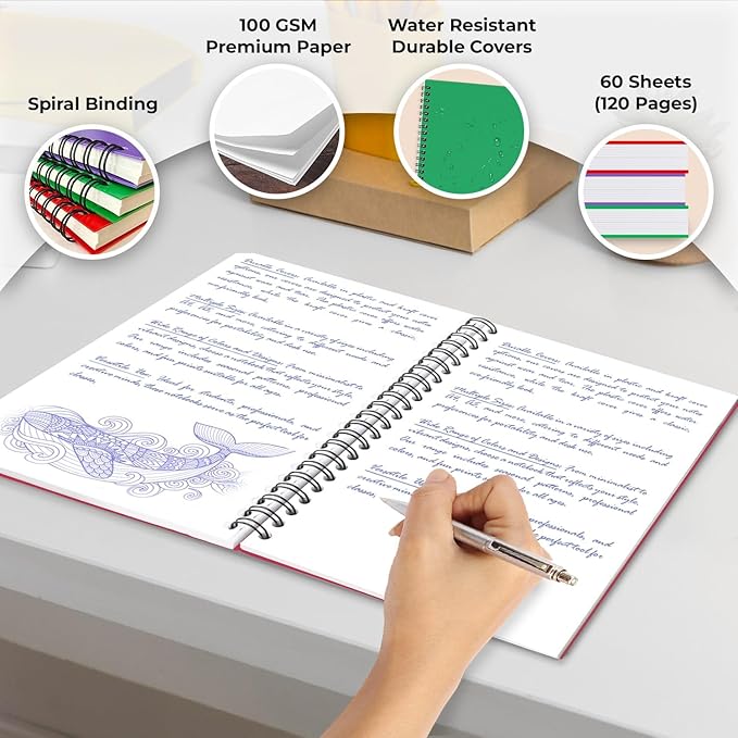 Blank Spiral Notebook, 12 Pack, 5.8 x 8.3, 120 Pages (60 Sheets), 100 GSM Unlined Drawing Notebooks, Assorted A5 Journals, No-Bleed, Sketching, Note Taking, Blank Journals for Office & School