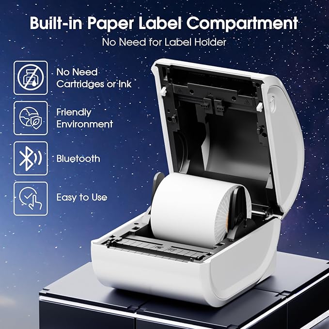 Bluetooth Shipping Label Printer 4x6 - D520BT Bluetooth Thermal Label Printer for Small Business， Shipping Packages, Compatible with USPS, Shopify, Amazon