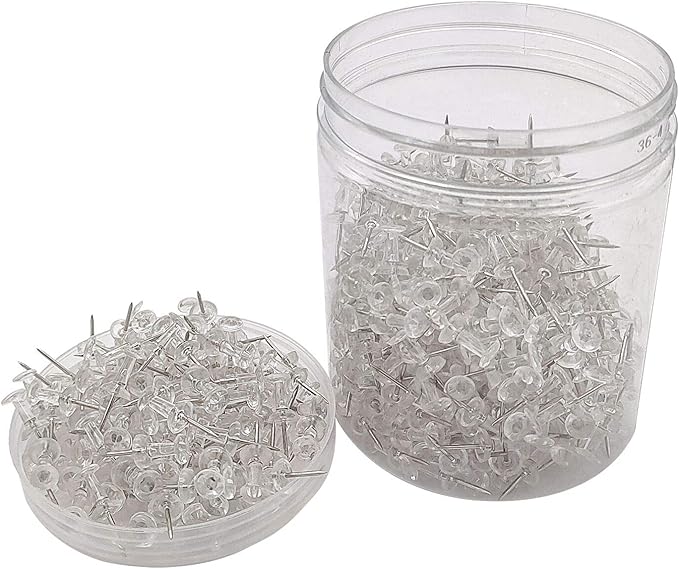 Clear Push Pins 600pcs Standard Thumb Tacks Steel Point Transparent Plastic Head Pins for Hanging Photo Posters Craft Marking Map Wall Cork Board