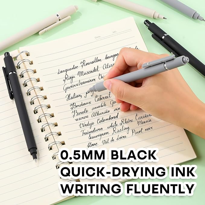 RIANCY Gel Pens 0.5mm Black Ink Ballpoint Aesthetic Beige Black Gray White Fine Point Writing Pretty Pen Cute Fancy Desk Accessories for Women Men Nurse Journaling Note Office School Supplies 6Pcs
