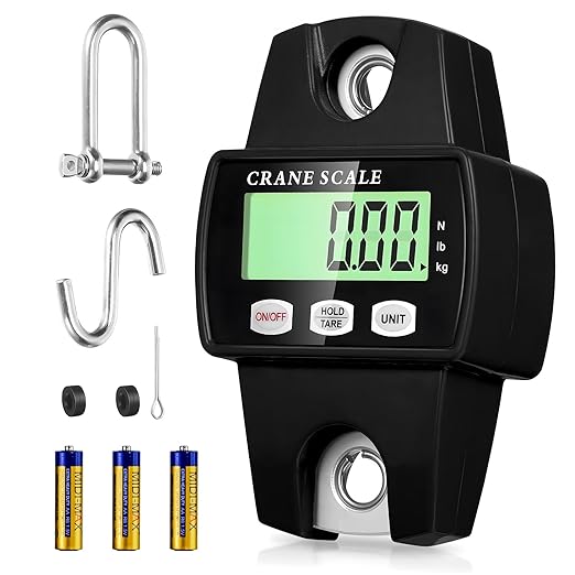 Digital Hanging Scale, 1102lb Crane Scale, 500kg Black Digital Electronic Weighing Scale with LCD Display for Hunting, Outdoor, Bass Fishing, Big Game, Farm