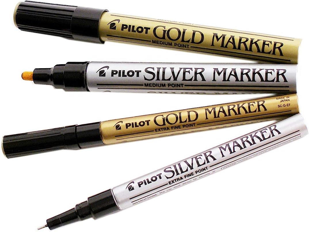 Metallic Permanent Paint Markers, Gold, Extra Fine Point (0.5mm), 3 Count, Bundle with Plastic Reusable Pouch