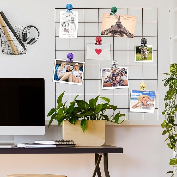 FINDMAG 12 Pack Magnetic Clips for Photo Display and Picture Hanging, Heavy Duty Scratch-Free Fridge Magnets, Strong Clips for Photo Display, Whiteboard, Office, Kitchen, School, 30mm Wide, Gold.