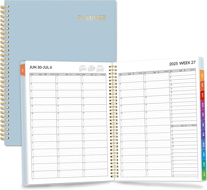 SUNEE 2025-2026 Appointment Book, Quarter-Hourly, Weekly & Monthly - from July 2025 to June 2026, 8.5"x11" Academic Planner, Flexible Cover, Note Pages, Pockets, Bookmark, Spiral Binding, Blue
