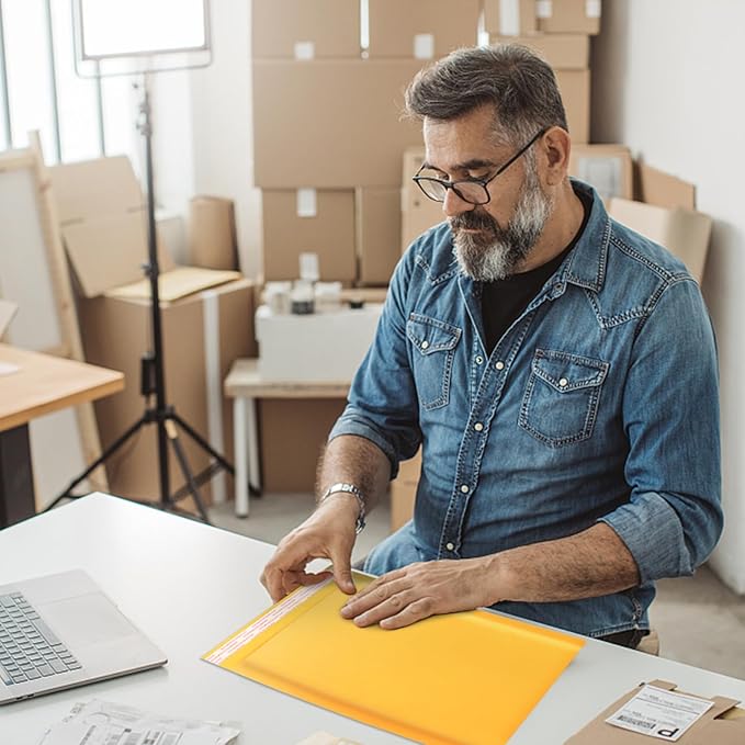 Kraft Bubble Mailers 8.5x11inch 50Pack Yellow Self-Seal Padded Envelopes Bubble Opaque Padded Mailers Shipping Bags for Small Businesses to Package and Mail Jewelry Cosmetics, Electronic Products