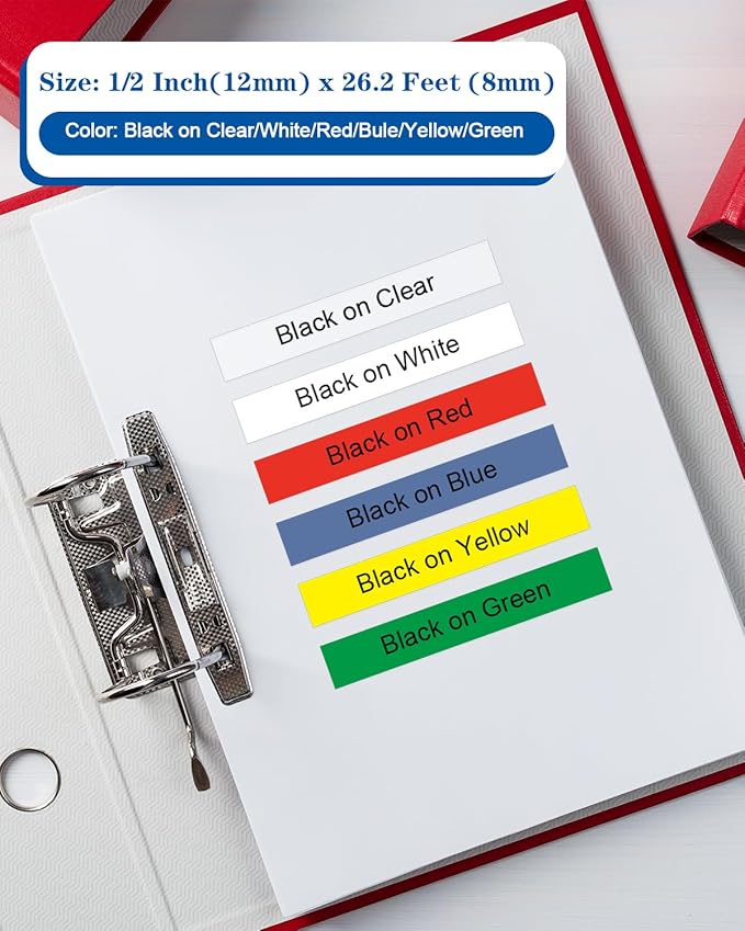 Unismar 6-Pack Compatible for Brother P Touch TZe-231 131 431 531 631 731 TZe TZ Tape 12mm 0.47 Laminated Clear/White/Red/Blue/Yellow/Green for Ptouch PT-D210 D220 H110 D400 D410 Label Maker