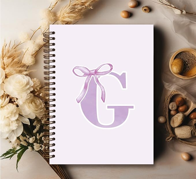foedor Coquette Trendy Preppy Purple Bow Spiral Notebook,Initial G Journal Personalized Teen Girl Gifts,Monogrammed Gifts for Women Teen Girl,College Ruled Hardcover Spiral Notebook(purple)