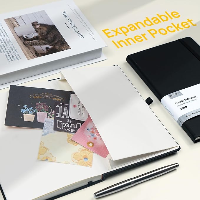 POPRUN A5 Lined Journal Notebooks, 8 Pack PU Leather Hardcover Notebook for Writing, Business Work,Travel,School,College, 5.5 x 8.3 inch, 240 Pages Classic College Ruled Journals Notepad, Multicolored