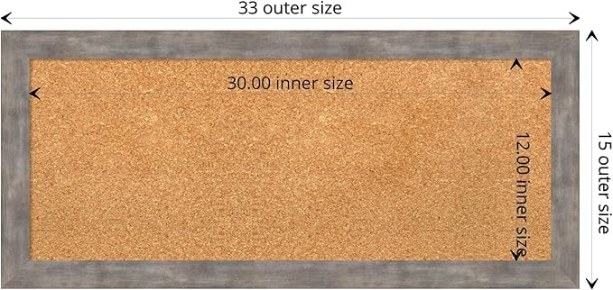 Amanti Art Natural Cork Board for Wall, 15x33 Vision Board with Silver Wood Frame, Medium Corkboard Office Decor for Home Organization, Casual Corkboard Pinboard to display items for home organization