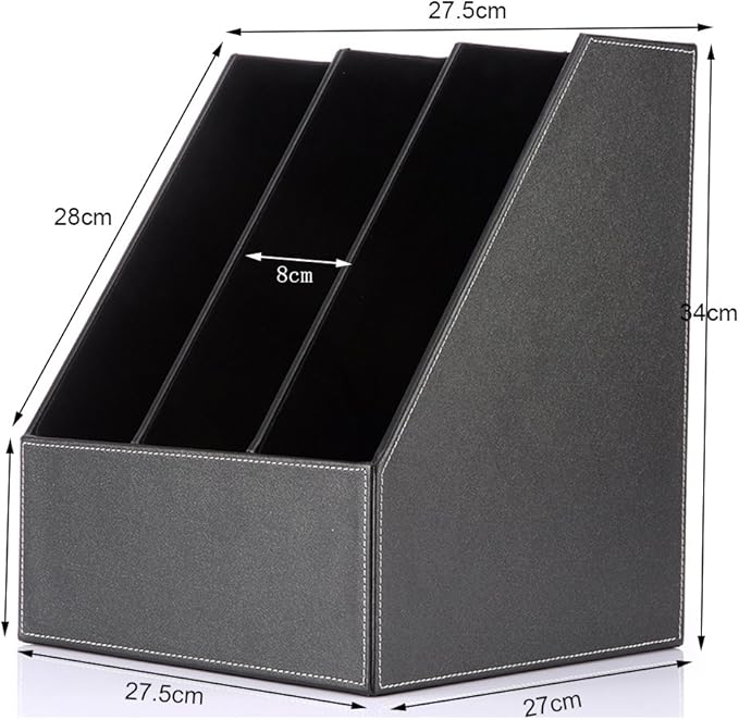 KINGFOM Desktop Wooden Leatherette Magazine File Holder-Organizer-3 Compartment Stand Rack-Papers Storage Box (black)