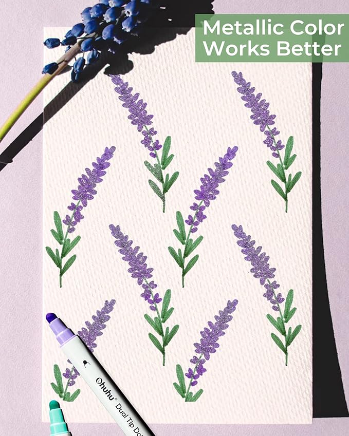 Ohuhu Dual Tip Dot Markers: 15 Colors Dot Marker Pens (Fine & Dot) for Kids Adults Water-Based Ink Metallic & Regular Colors Dot Pens for Journaling Scrapbooking DIY Highlighting Drawing Markers