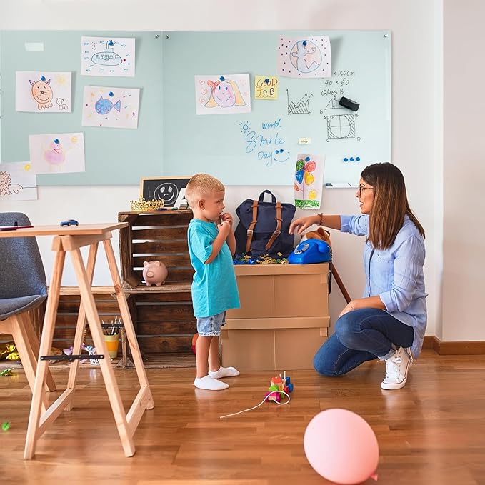 Magnetic Frosted Glass Whiteboard 48"x72" Glass Dry Erase Board 48"x72" Wall Mounted Frameless White Glassboard for Office School Home Shop