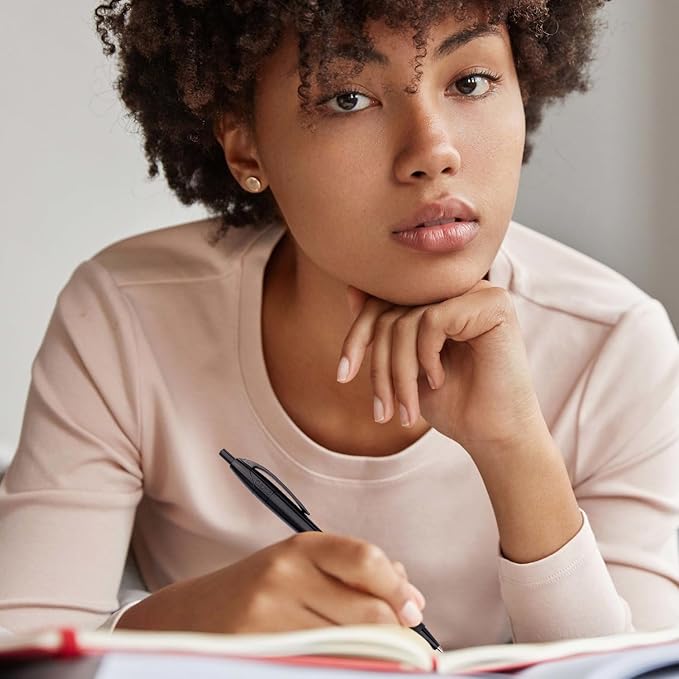 Black Pens Bulk Gripped Slimster Retractable Ballpoint Pen Medium Point Black ink Smooth Writing Pens for Journaling (60Pack)