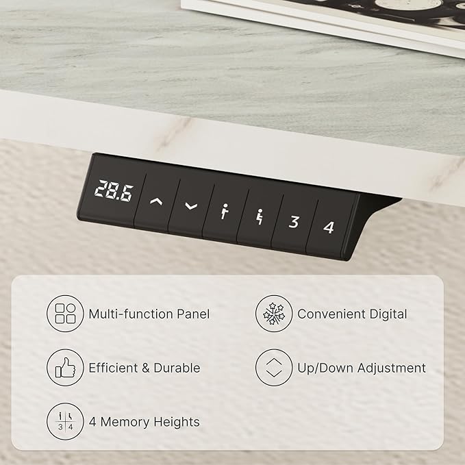 FLEXISPOT EN2 Whole-Piece Standing Desk with Clamp Power Strip, 55 x 28 Electric Stand Up Height Adjustable Desk with Cable Management (White Frame + 55" Marble Grey Top, 2 Packages)