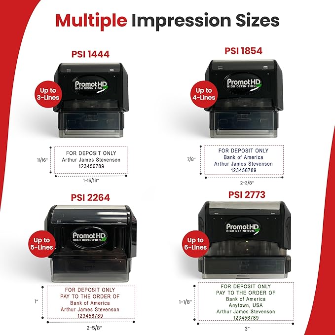 Promot Pre-Inked Custom Deposit Stamp - Personalized Text, Refillable Custom Stamp with Built-in Ink Reservoir, Easy 3-Step Re-Inking, Customized Rubber Stamp for Bank and Businesses (4-Lines)