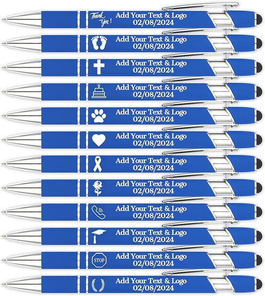 Personalized Pens with Name Logo or Message, Custom Free Engraving Metal Ballpoint Pen with Black Ink Customized Gift for Business, Graduation and Promotions (Blue)