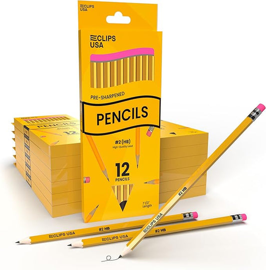 Pre-Sharpened Pencils Bulk, Pencil #2 (12 Boxes), Number 2 pencils, School Supplies Bulk, Office Supplies Bulk, Box May Vary, 12 Pencil Per Box (12 Boxes)