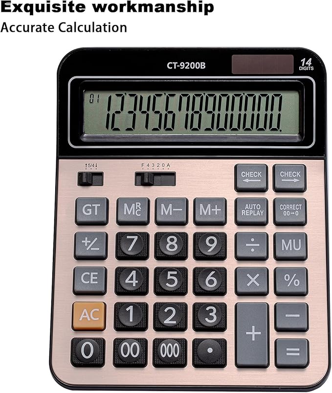 Large Computer Electronic Calculator Counter Solar & Battery Power 14 Digit Display Multi-Functional Big Button for Business Office School Calculating (HY-9200B)
