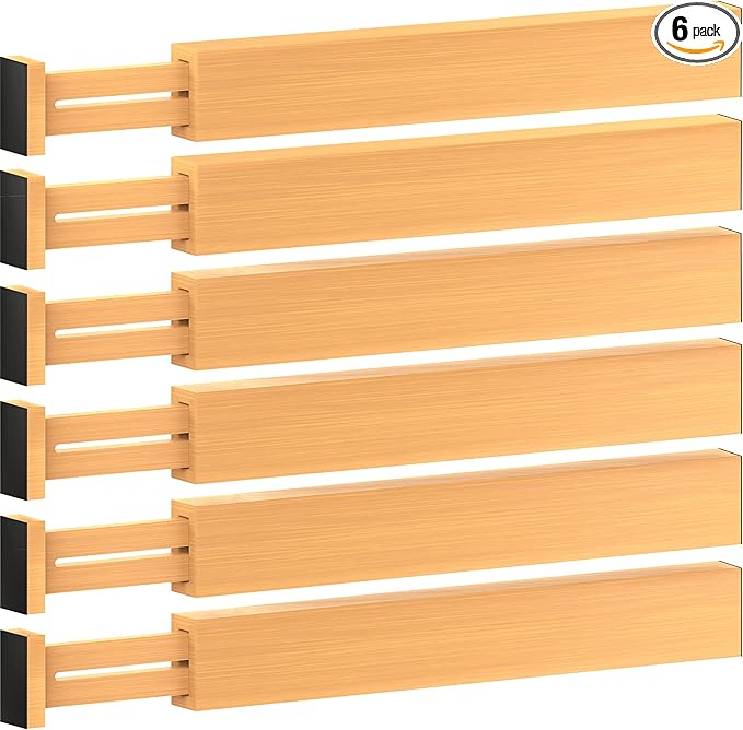 Large Kitchen Drawer Organizer - Expandable Bamboo Drawer Dividers (17" - 21.5") - Adjustable Separators for Kitchen, Clothes, Dresser, Bedroom, Bathroom, and Desk Drawers - 6 Pack