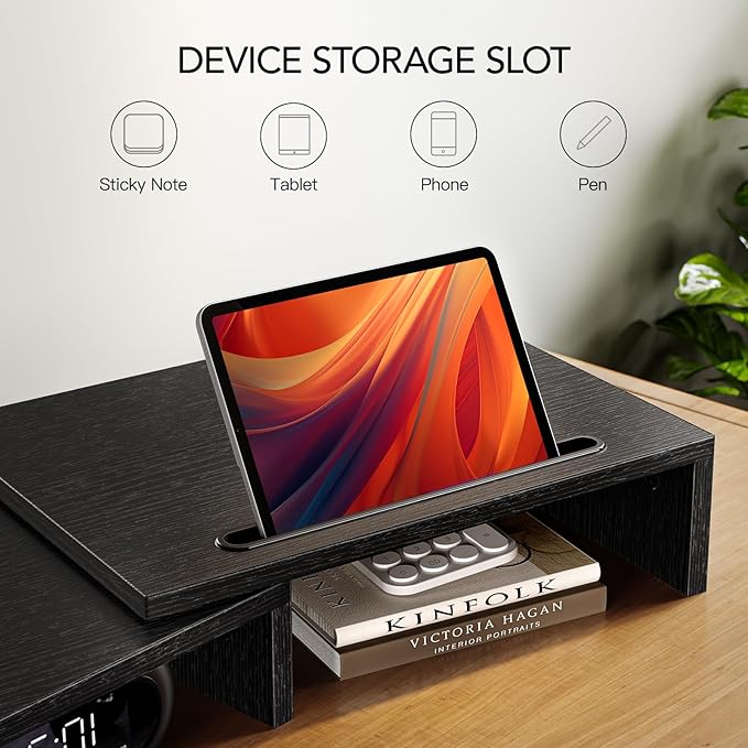 AMERIERGO Dual Monitor Stand Riser for 2 Monitors, Monitor Stand for Desk, Adjustable Computer Monitor Stand with 2 Slot, Multifunctional Desktop Organizer Stand for Laptop, PC, Computer, Printer