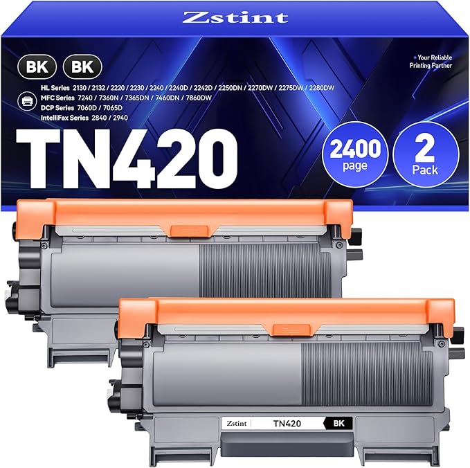 TN420 Toner Cartridge Black 2-Pack Replacement Compatible for Brother TN-420 TN450 TN-450 HL-2270DW HL-2280DW HL-2230 MFC-7360N MFC-7860DW DCP-7065DN Intellifax 2840 2940 MFC-7240 HL-2240D Printer Ink