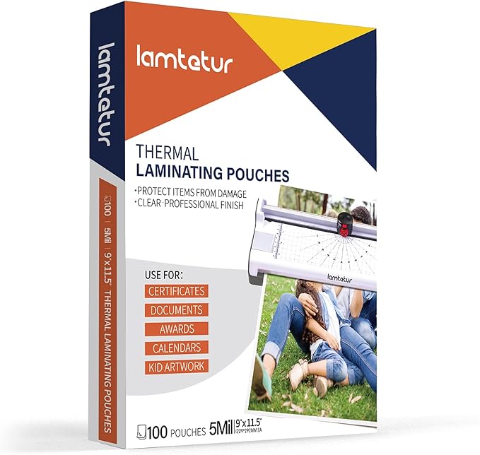 Thermal Laminating Pouches 9"x11.5" Inches, Holds 8.5 x 11 Inch Sheets,5mil 100Pack Hot Laminate Films, Clear Laminator Papers, Letter Size Lamination Sheets (5MIL 100PK)
