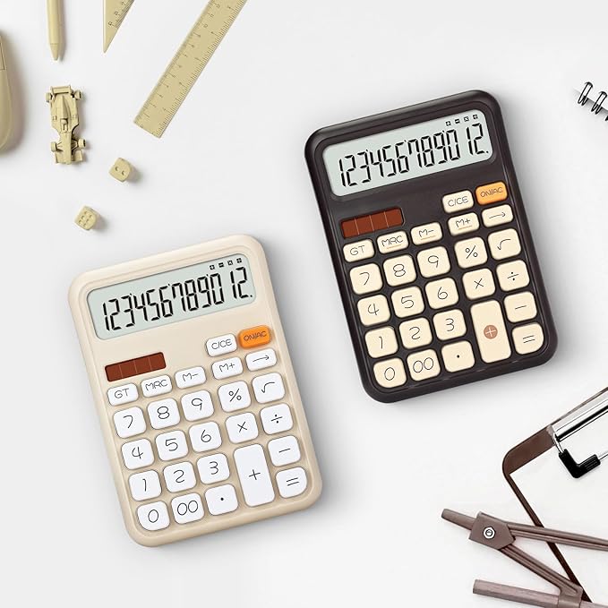 Pendancy Calculators Desktop, Basic 4 Function Handheld Desk Calculator with Solar Battery Dual Power, 12 Digit Large LCD Display Big Button for Office School Home Use (Brown)