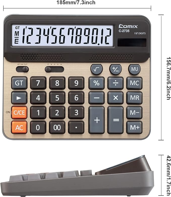 Comix Desktop Calculator, Large Computer Keys, 12 Digits Display, Champaign Gold Color Panel, C-2735